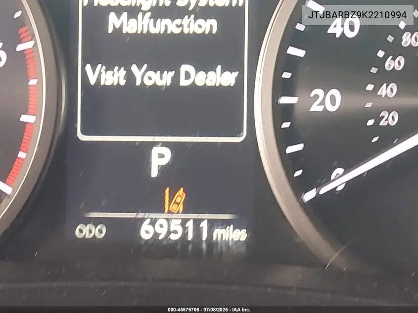 2019 Lexus Nx 300 VIN: JTJBARBZ9K2210994 Lot: 45579706