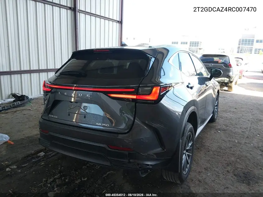 2024 Lexus Nx 250 Premium VIN: 2T2GDCAZ4RC007470 Lot: 45354512