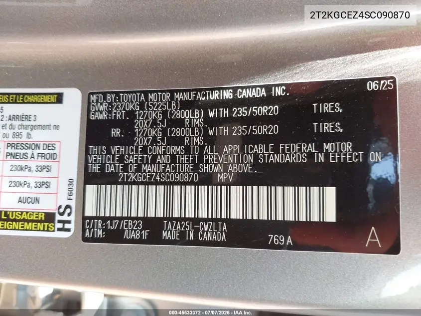 2025 Lexus Nx 350 F Sport Handling VIN: 2T2KGCEZ4SC090870 Lot: 45533372