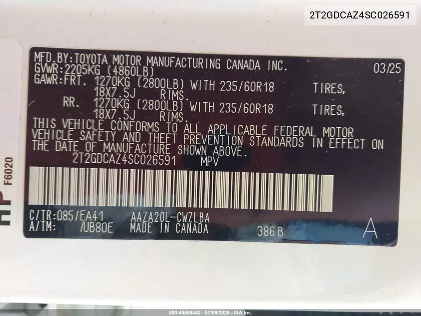 2025 Lexus Nx 250 Premium VIN: 2T2GDCAZ4SC026591 Lot: 45586440