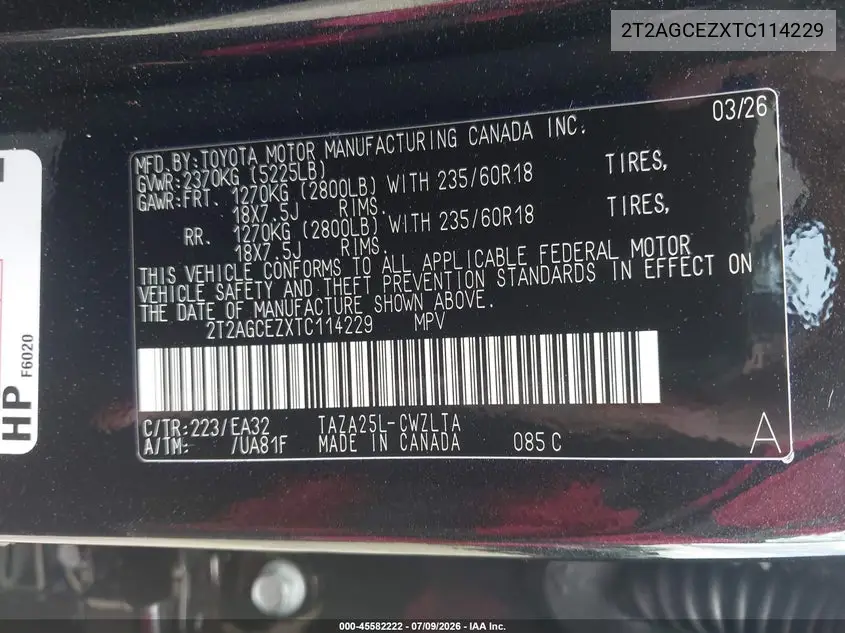 2026 Lexus Nx 350 VIN: 2T2AGCEZXTC114229 Lot: 45582222