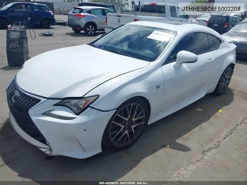 2015 Lexus Rc 350 VIN: JTHHE5BC6F5002208 Lot: 44926519