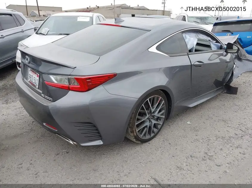 2016 Lexus Rc 200T VIN: JTHHA5BCXG5002015 Lot: 45504065