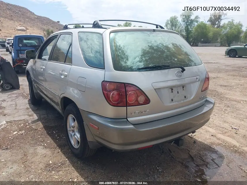 1999 Lexus Rx 300 VIN: JT6GF10U7X0034492 Lot: 45687922