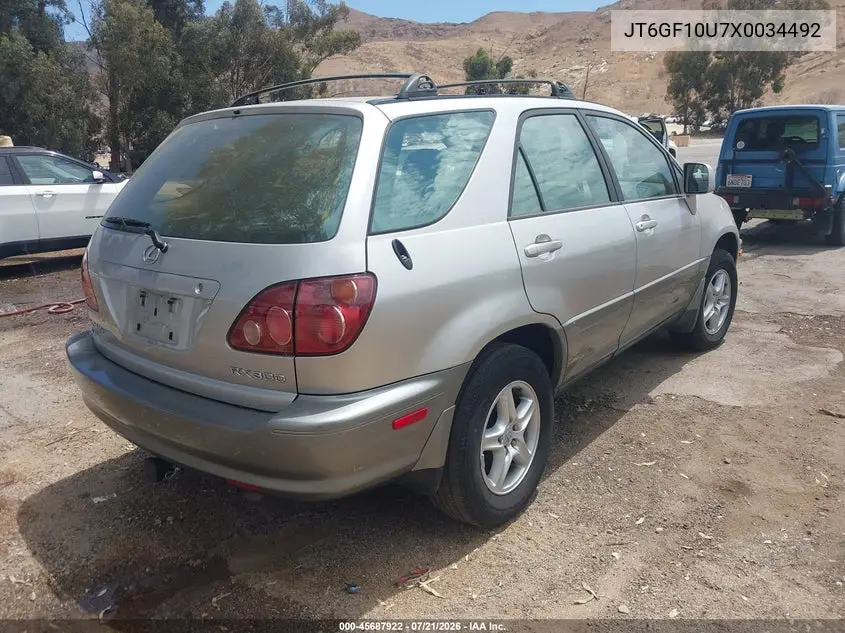 1999 Lexus Rx 300 VIN: JT6GF10U7X0034492 Lot: 45687922