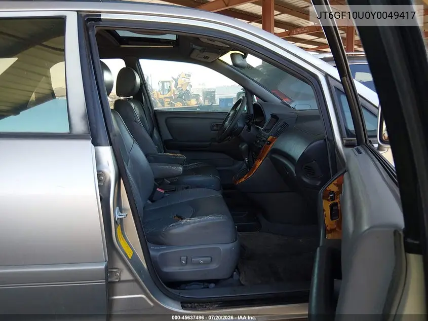 2000 Lexus Rx 300 VIN: JT6GF10U0Y0049417 Lot: 45637496