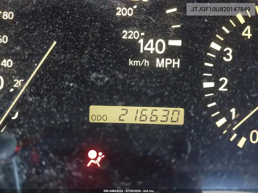 2002 Lexus Rx 300 VIN: JTJGF10U820147849 Lot: 45642024