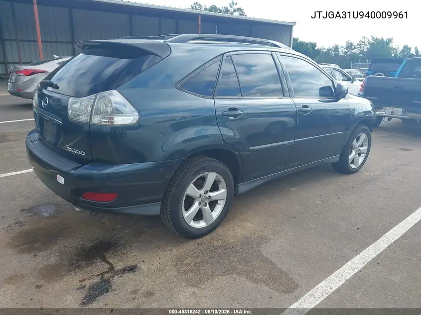 2004 Lexus Rx 330 VIN: JTJGA31U940009961 Lot: 45316242