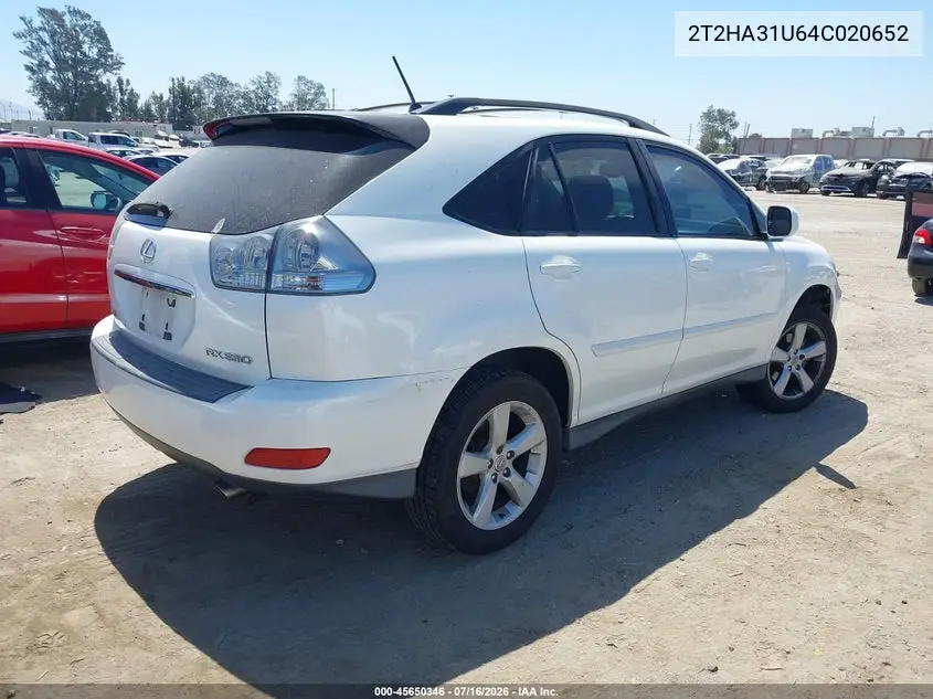2004 Lexus Rx 330 VIN: 2T2HA31U64C020652 Lot: 45650346