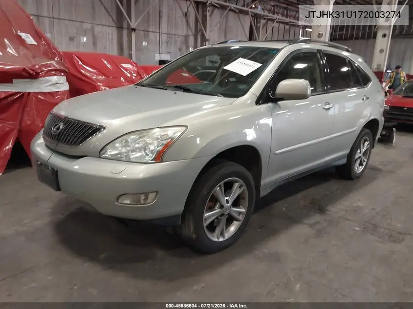 2007 Lexus Rx 350 VIN: JTJHK31U172003274 Lot: 45686604