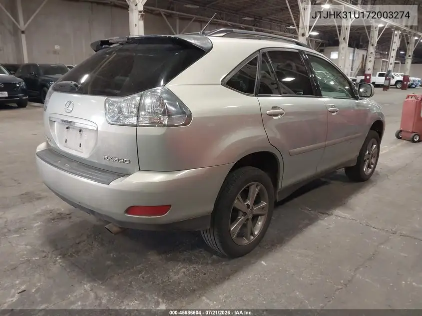 2007 Lexus Rx 350 VIN: JTJHK31U172003274 Lot: 45686604