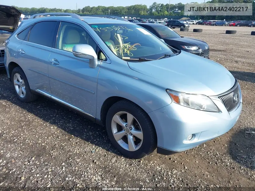 2010 Lexus Rx 350 VIN: JTJBK1BA4A2402217 Lot: 45515006