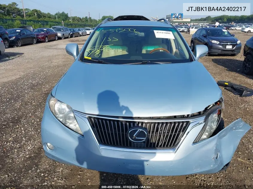 2010 Lexus Rx 350 VIN: JTJBK1BA4A2402217 Lot: 45515006