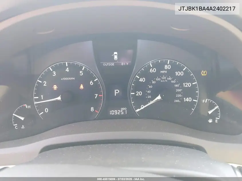 2010 Lexus Rx 350 VIN: JTJBK1BA4A2402217 Lot: 45515006