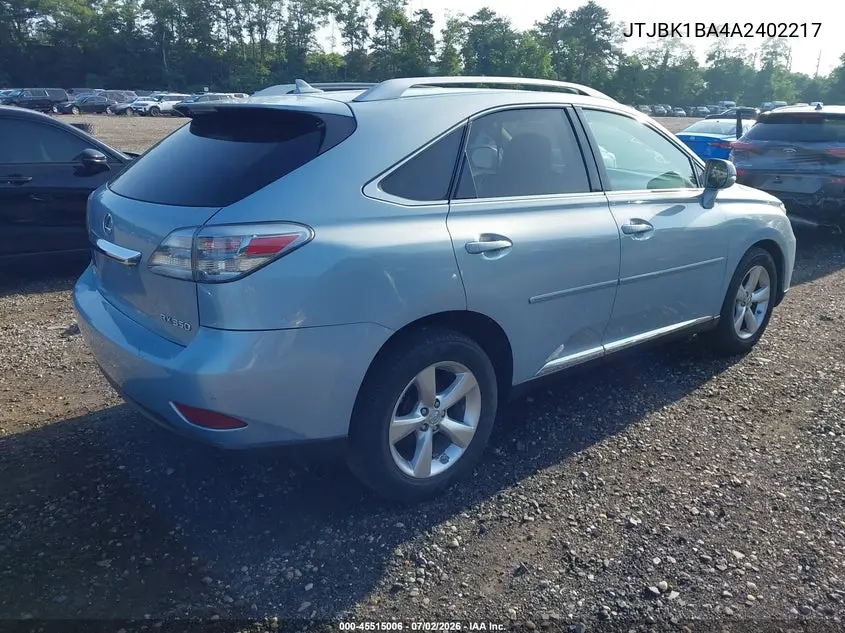 2010 Lexus Rx 350 VIN: JTJBK1BA4A2402217 Lot: 45515006