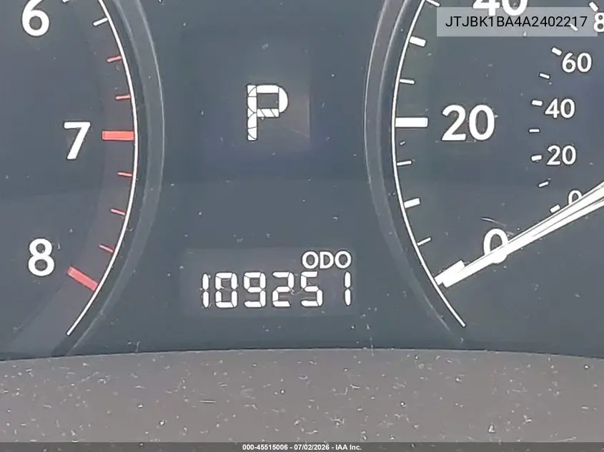 2010 Lexus Rx 350 VIN: JTJBK1BA4A2402217 Lot: 45515006