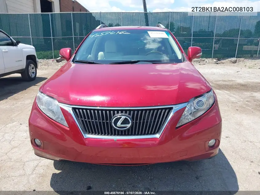 2010 Lexus Rx 350 VIN: 2T2BK1BA2AC008103 Lot: 45576186