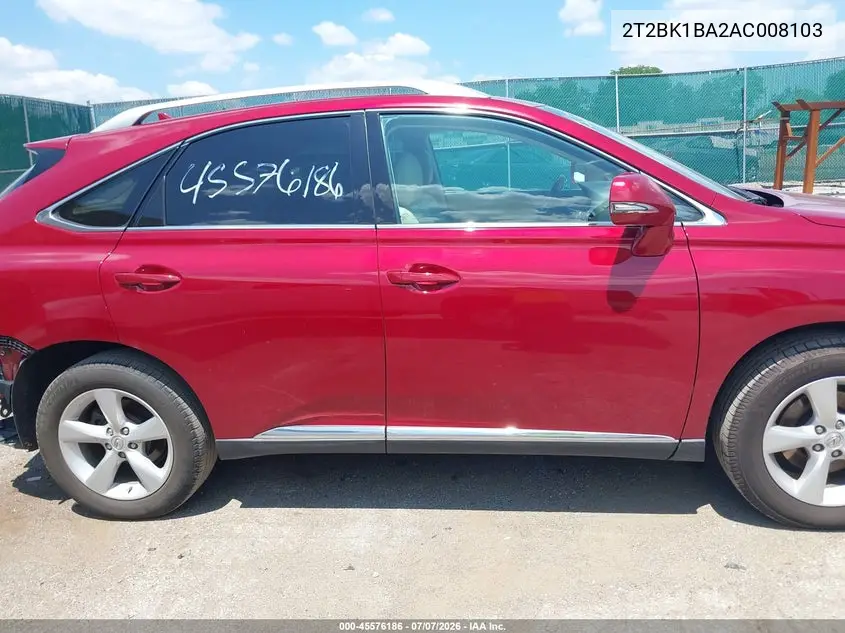 2010 Lexus Rx 350 VIN: 2T2BK1BA2AC008103 Lot: 45576186