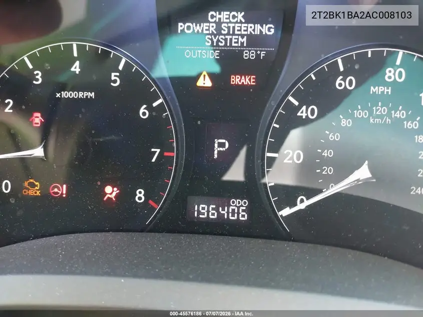2010 Lexus Rx 350 VIN: 2T2BK1BA2AC008103 Lot: 45576186
