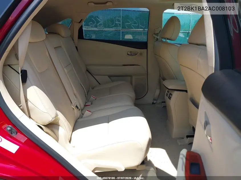 2010 Lexus Rx 350 VIN: 2T2BK1BA2AC008103 Lot: 45576186