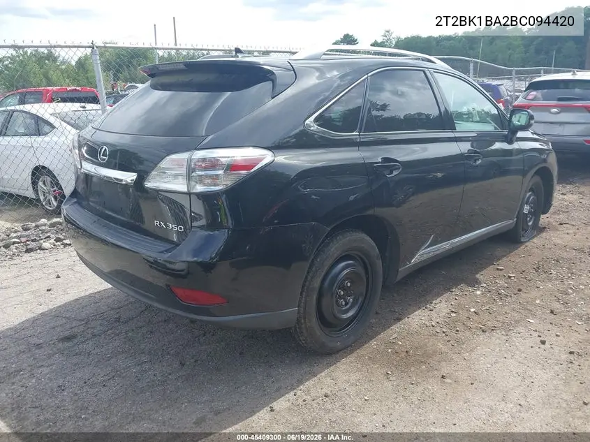 2011 Lexus Rx 350 VIN: 2T2BK1BA2BC094420 Lot: 45409300