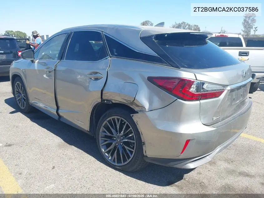 2019 Lexus Rx Rx 450H F Sport VIN: 2T2BGMCA2KC037586 Lot: 45551543