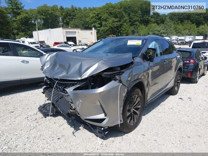 2022 Lexus Rx 350 VIN: 2T2HZMDA0NC310760 Lot: 45658737