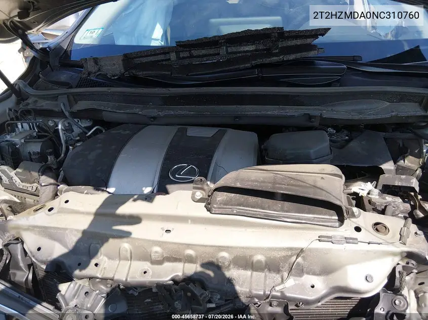 2022 Lexus Rx 350 VIN: 2T2HZMDA0NC310760 Lot: 45658737