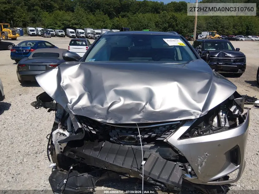 2022 Lexus Rx 350 VIN: 2T2HZMDA0NC310760 Lot: 45658737