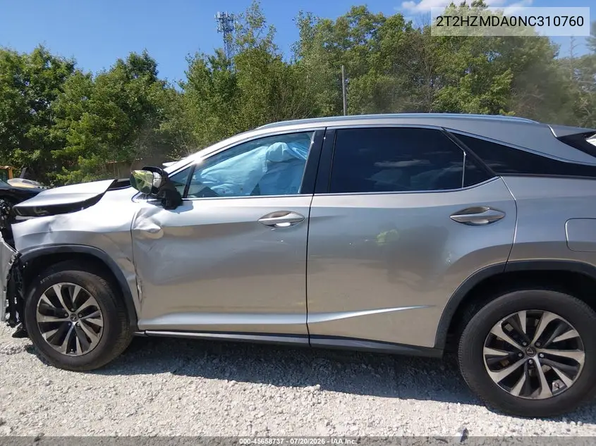 2022 Lexus Rx 350 VIN: 2T2HZMDA0NC310760 Lot: 45658737