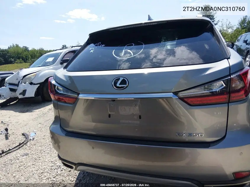2022 Lexus Rx 350 VIN: 2T2HZMDA0NC310760 Lot: 45658737