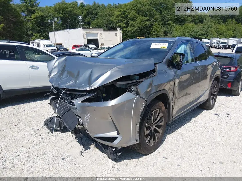 2022 Lexus Rx 350 VIN: 2T2HZMDA0NC310760 Lot: 45658737