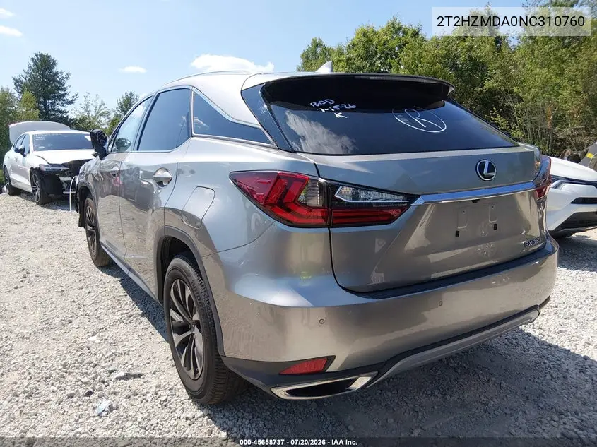 2022 Lexus Rx 350 VIN: 2T2HZMDA0NC310760 Lot: 45658737