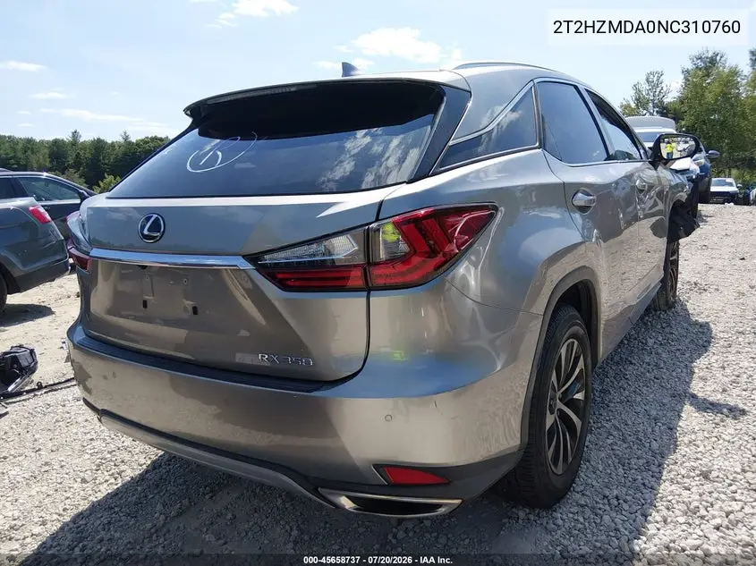 2022 Lexus Rx 350 VIN: 2T2HZMDA0NC310760 Lot: 45658737