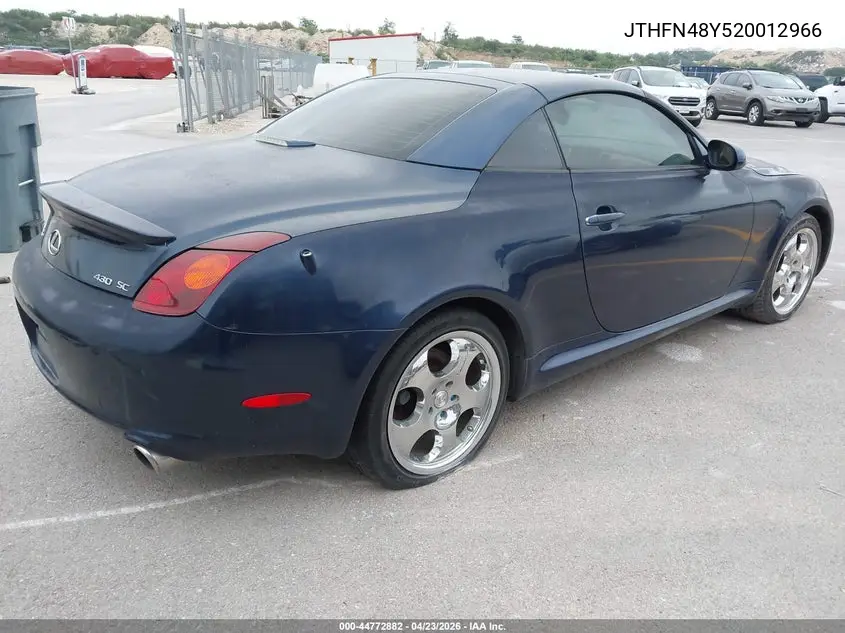 2002 Lexus Sc 430 VIN: JTHFN48Y520012966 Lot: 44772882
