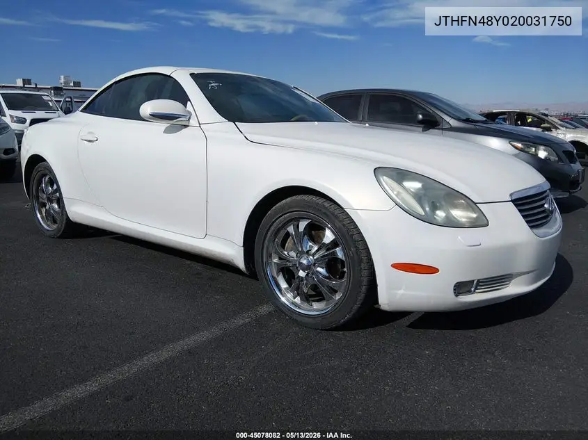 2002 Lexus Sc 430 VIN: JTHFN48Y020031750 Lot: 45078082