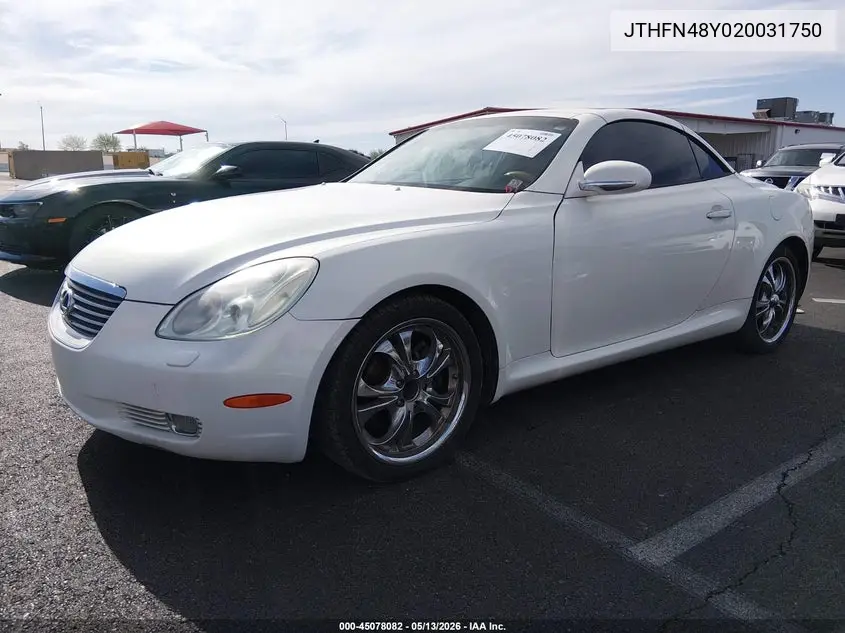 2002 Lexus Sc 430 VIN: JTHFN48Y020031750 Lot: 45078082