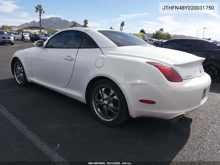 2002 Lexus Sc 430 VIN: JTHFN48Y020031750 Lot: 45078082