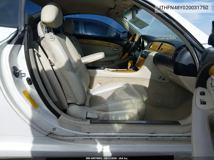 2002 Lexus Sc 430 VIN: JTHFN48Y020031750 Lot: 45078082