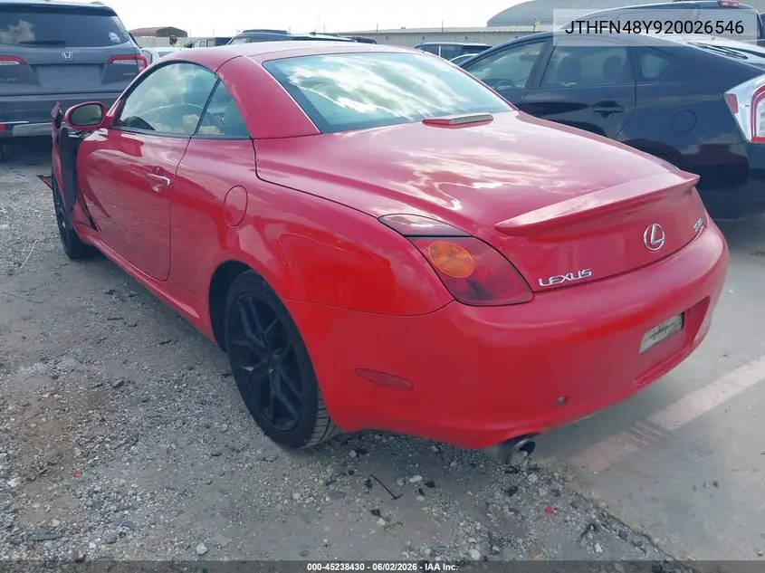 2002 Lexus Sc 430 VIN: JTHFN48Y920026546 Lot: 45238430