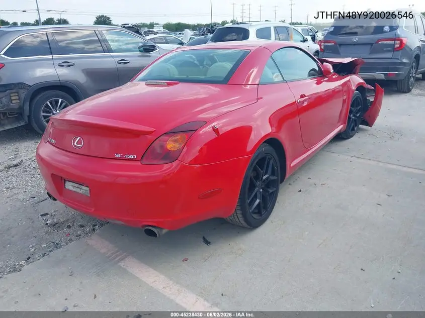 2002 Lexus Sc 430 VIN: JTHFN48Y920026546 Lot: 45238430