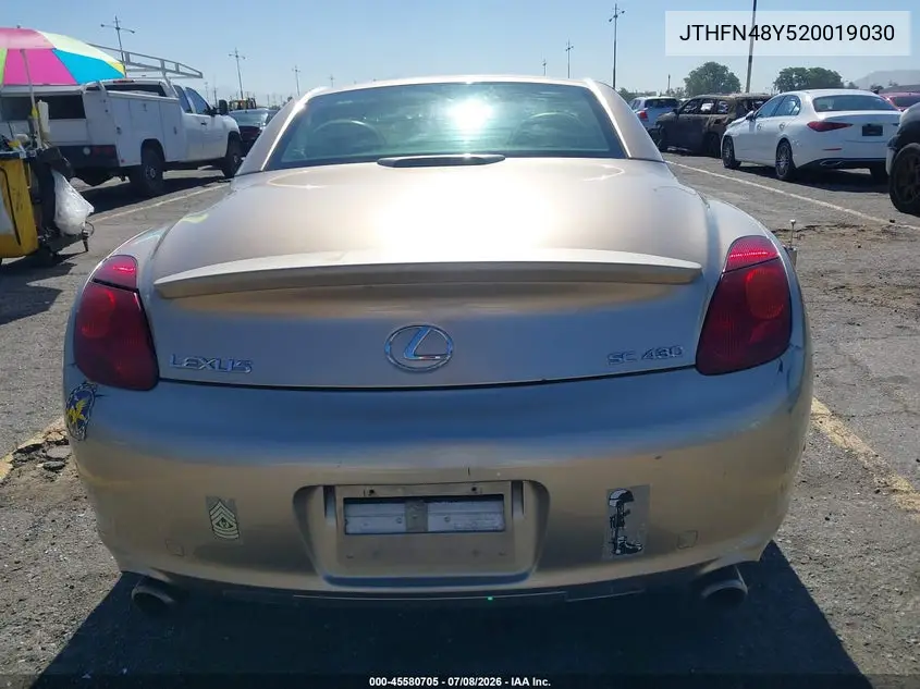 2002 Lexus Sc 430 VIN: JTHFN48Y520019030 Lot: 45580705