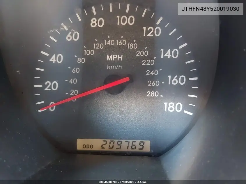 2002 Lexus Sc 430 VIN: JTHFN48Y520019030 Lot: 45580705