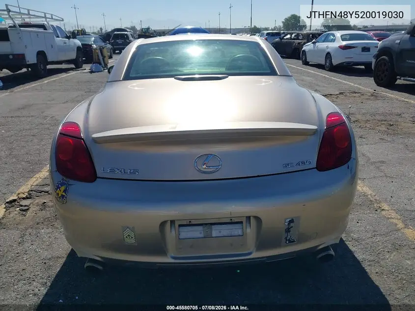 2002 Lexus Sc 430 VIN: JTHFN48Y520019030 Lot: 45580705