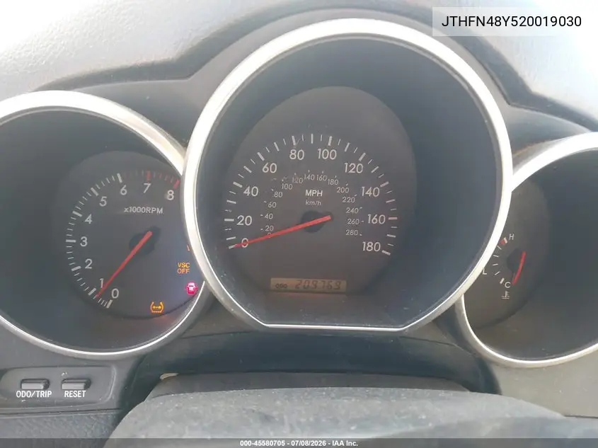 2002 Lexus Sc 430 VIN: JTHFN48Y520019030 Lot: 45580705