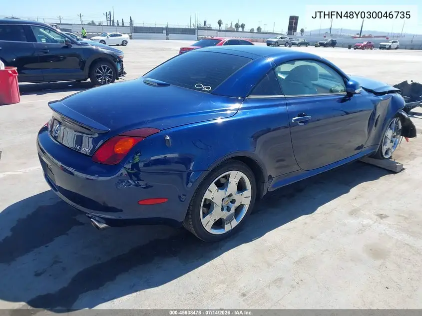 2003 Lexus Sc 430 VIN: JTHFN48Y030046735 Lot: 45638478
