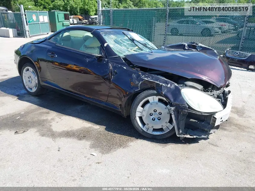 2004 Lexus Sc 430 VIN: JTHFN48Y840058519 Lot: 45177514