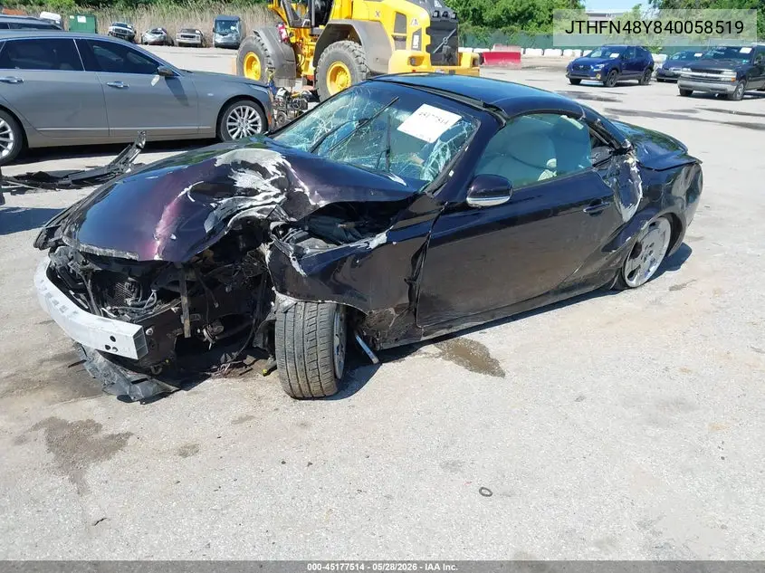 2004 Lexus Sc 430 VIN: JTHFN48Y840058519 Lot: 45177514