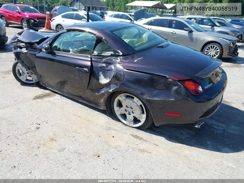 2004 Lexus Sc 430 VIN: JTHFN48Y840058519 Lot: 45177514