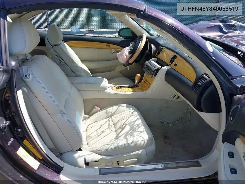 2004 Lexus Sc 430 VIN: JTHFN48Y840058519 Lot: 45177514